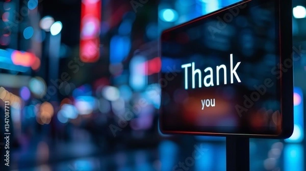 Obraz "Thank you" message displayed on a screen. notion of "business thank you," "appreciation  a demonstration from Digital Technology, Generative AI.