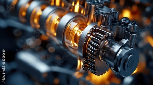 Fototapeta A detailed view showing engine parts with illuminated interior design