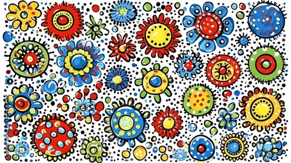 Fototapeta Colorful Floral Abstract Pattern with Various Shapes and Designs in Bright and Vibrant Hues