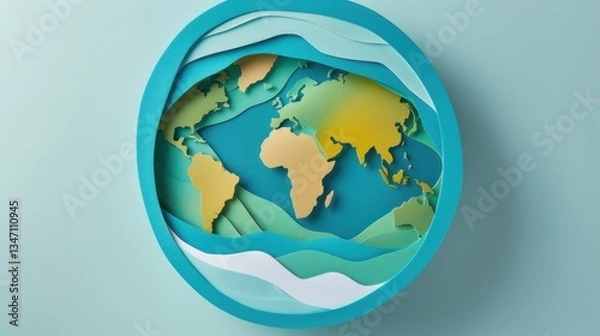 Obraz Earth day World Environment Day Instead of a full sphere, create a layered cutout of the Earth with tiny floating islands made of paper layers. 