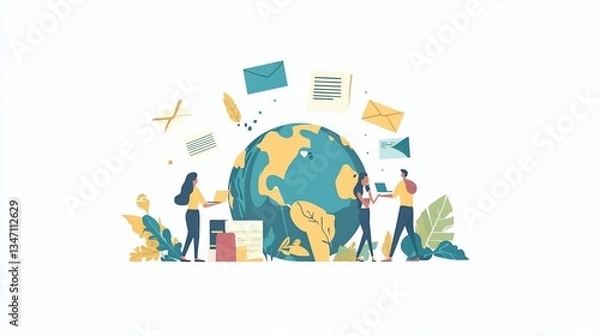 Fototapeta Global email communication people exchanging messages around the world