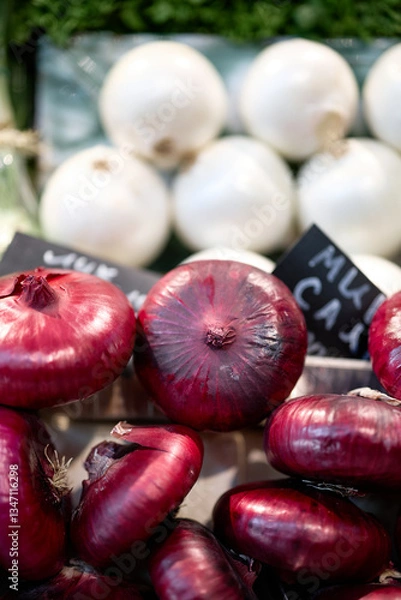 Fototapeta red onions on a white background
