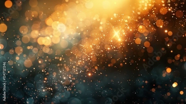 Obraz Golden bokeh lights, dark background, celebration atmosphere