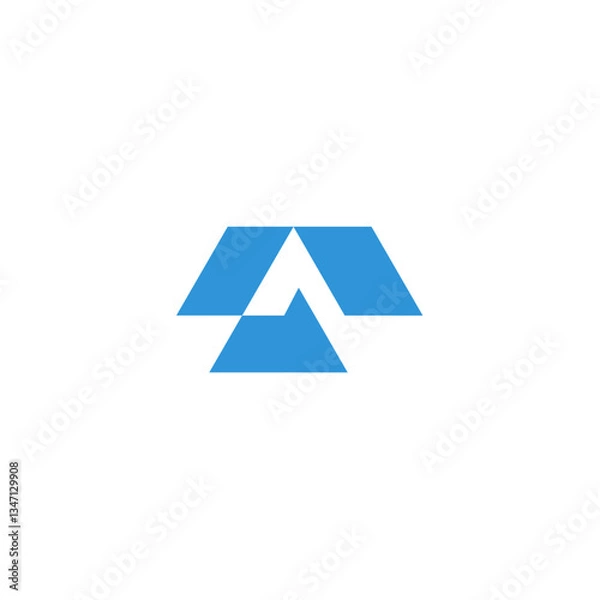 Fototapeta Abstract geometric logo with a central triangular shape, flanked by two trapezoidal elements, forming a cohesive blue design on a white background.
