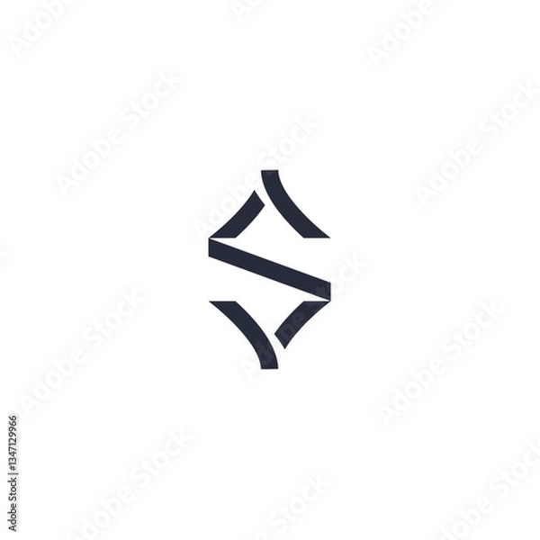 Fototapeta Sleek abstract symbol resembling the letter S, with interwoven geometric shapes, creating a modern and unique icon in dark grey on a white background.