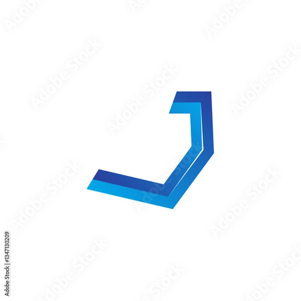 Fototapeta A dynamic, multi-toned blue abstract logo composed of angled, layered shapes, suggesting movement, digital flow, or a modern technological curve.