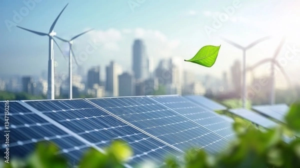 Obraz solar panels and wind turbines