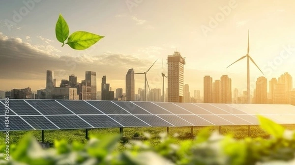Obraz solar panels and wind turbines