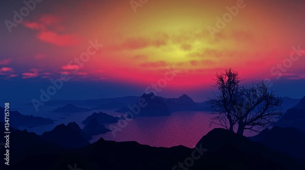 Obraz 3d illustration epic landscape with beautiful sky