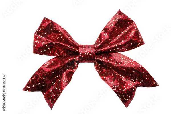 Fototapeta Red ribbon bow with sparkle isolated on white background .