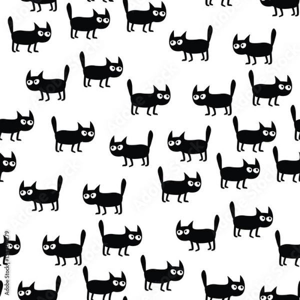 Fototapeta Black and white seamless pattern with funny cats