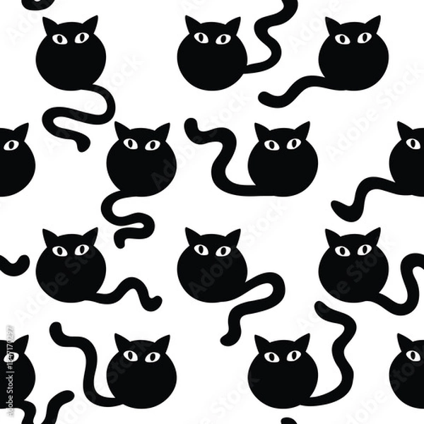 Fototapeta Black and white seamless pattern with funny cats
