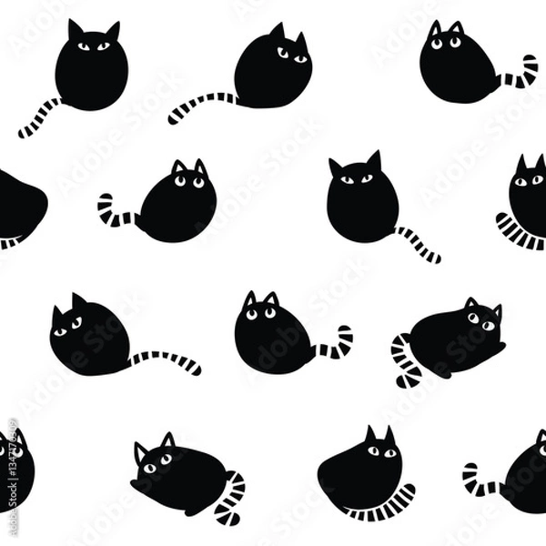 Fototapeta Black and white seamless pattern with funny cats