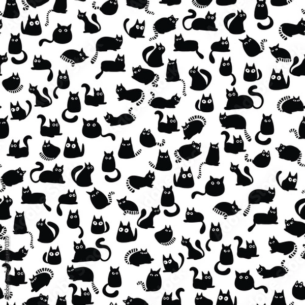 Fototapeta Black and white seamless pattern with funny cats