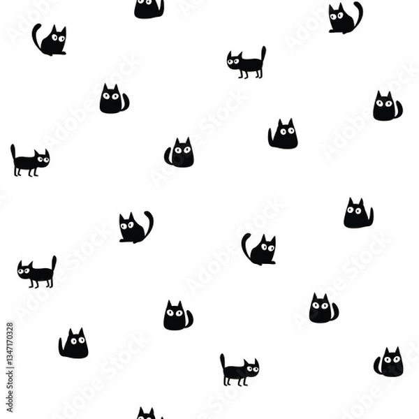 Fototapeta Black and white seamless pattern with funny cats