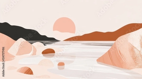 Obraz Serene Sunset Landscape with Abstract Lake Scenery.