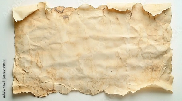 Fototapeta Vintage Torn Paper with Light Ink Stains and Rough Edges