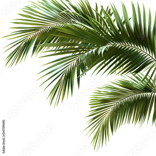 Fototapeta Palm leaves isolated on transparent background, detailed photo, png 