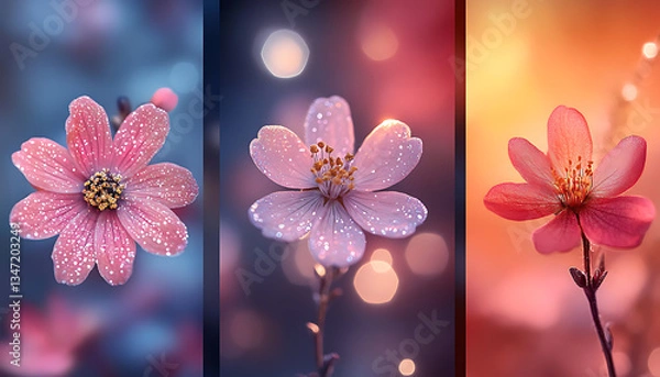 Obraz Dreamy Blossoms with Soft Pink Hues and Glistening Droplets