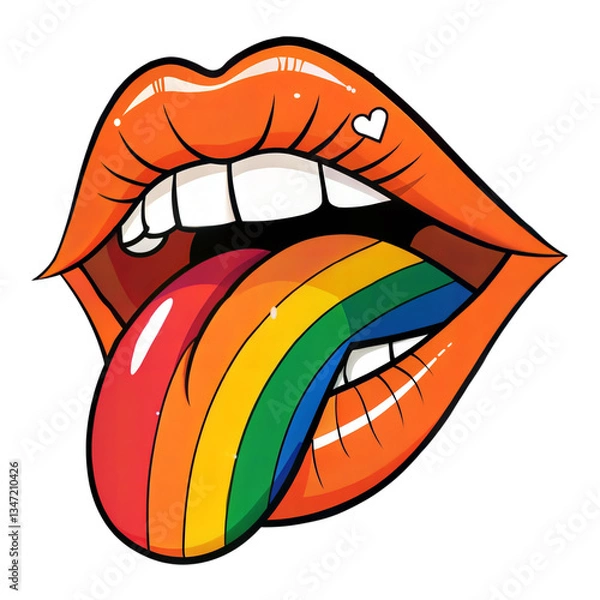 Fototapeta Colorful Lips with Rainbow Tongue, Pop Art Style transparent background
