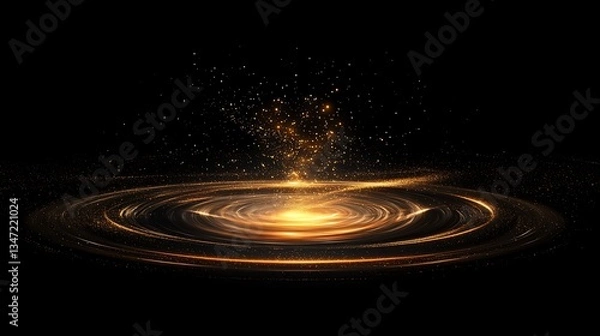 Obraz Abstract golden spiral vortex on black background