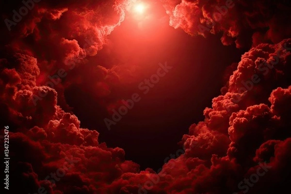 Fototapeta Blood-red clouds frame a bright, central light source against a dark sky