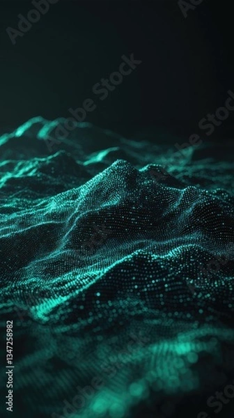 Fototapeta 3D teal wave pattern over dark background for presentations or website banners