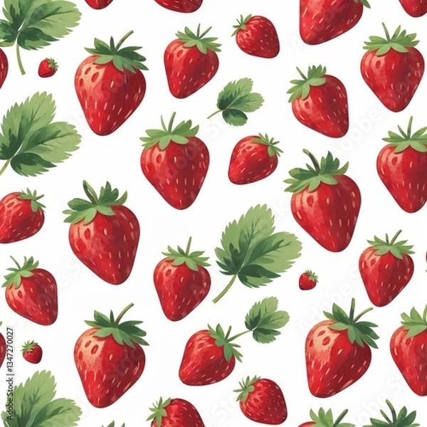 Fototapeta FRESH STRAWBERRY THEMED PATTERN GENERATED WITH GENERATIVE AI