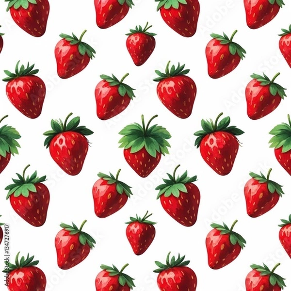 Fototapeta SEAMLESS STRAWBERRY PATTERN DESIGN CREATED WITH GENERATIVE AI
