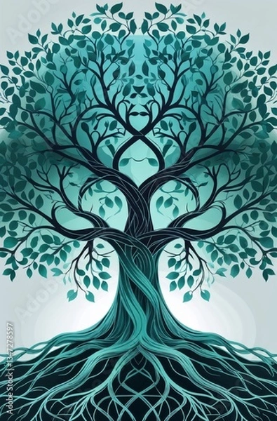 Fototapeta SYMMETRICAL LINE ART OF A TREE WITH FLUID DETAILS