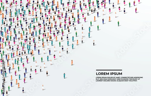 Fototapeta A large group of women from different profession on white background with text space. Labour women people crowd seamless background. Labor day women's day concept. Vector illustration