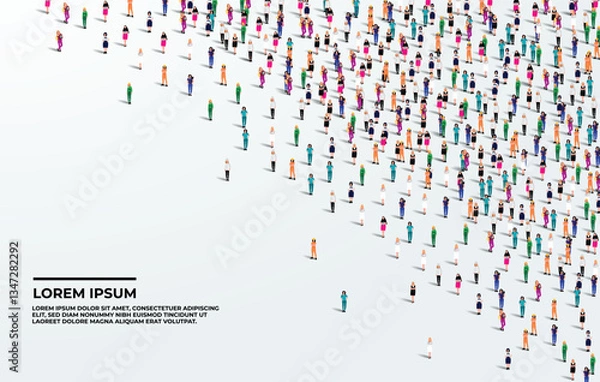 Fototapeta A large group of women from different profession on white background with text space. Labour women people crowd seamless background. Labor day women's day concept. Vector illustration