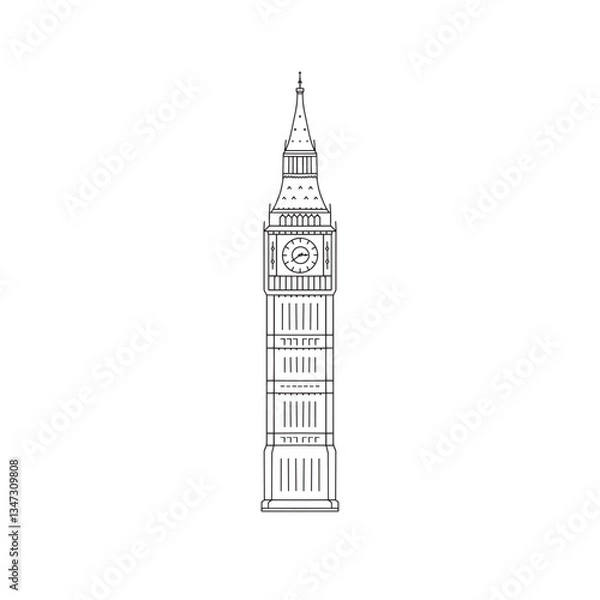Fototapeta Vector illustration of Big Ben in black and white sketch style, English clock tower