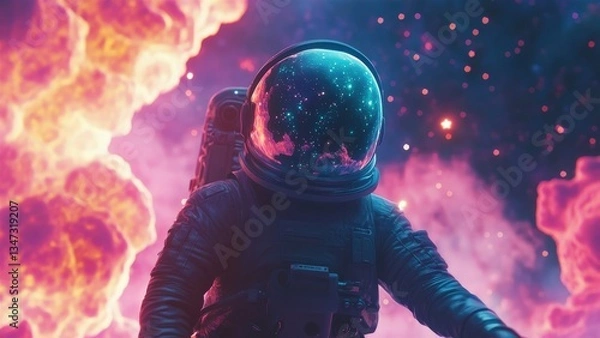 Obraz Astronaut in Cosmic Space with Colorful Nebula Background