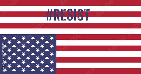 Fototapeta Upside down USA flag, symbolizing distress, with "resist" hashtag in grunge letters