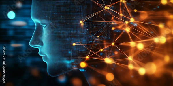 Fototapeta Abstract blue data connections background with copy space