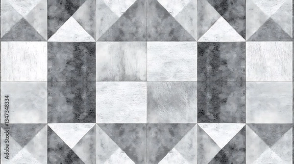 Obraz Monochrome Geometric Pattern with Textured Squares and Triangular Elements