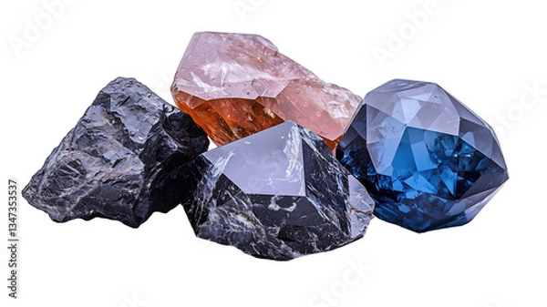 Obraz Raw gemstones and crystals on a transparent background. Fantasy and game concept.