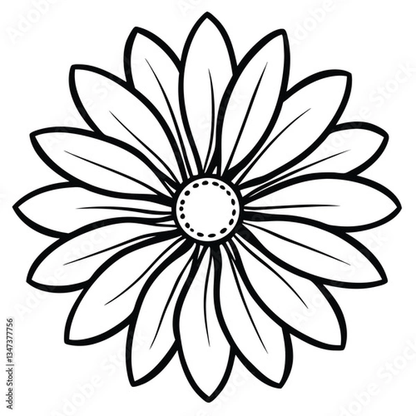 Obraz Black and white floral illustration with a white flower on a black background, featuring petals and natural design elements
