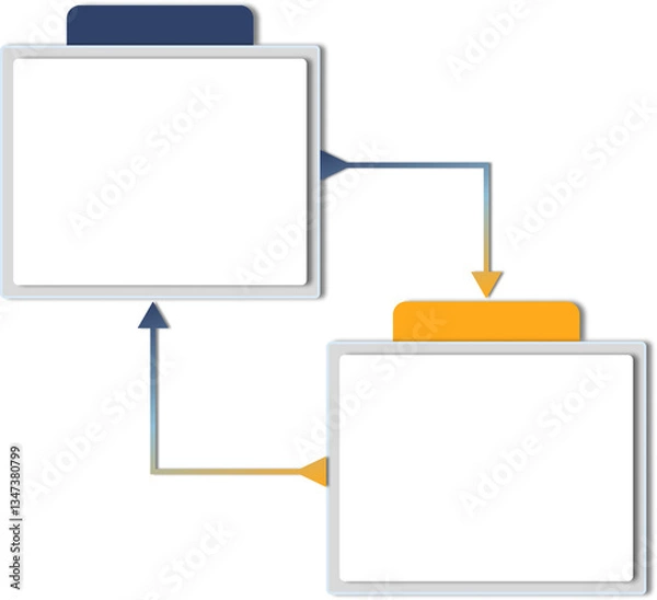 Obraz Two boxes in cycle for presentation, flowchart, colorful, shades of blue and yellow, two phases, rectangular shape with arrows.