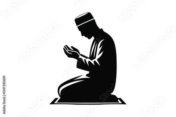 Fototapeta Silhouette of a Devout Individual Kneeling in Prayer, Spiritual and Religious Serenity
