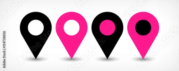 Fototapeta Pink flat map pin sign location icon with shadow