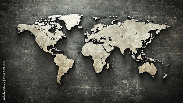 Fototapeta World map, textured,  vintage style