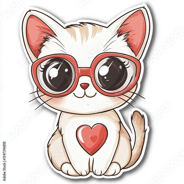 Obraz a cartoon sticker of a funny cat with 
 white background Generative ai,