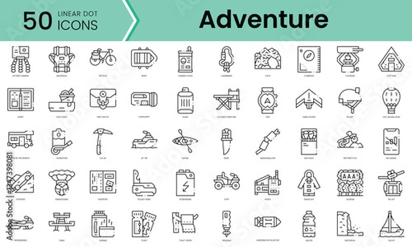 Fototapeta Set of adventure icons. Line art style icons bundle. vector illustration