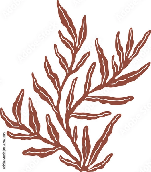 Obraz Artistic silhouette of seaweed. Hand drawn vector underwater plant printing for your business. Decorative art with algae isolated on white background. Seaweed vector logo. Ocean aesthetic wall art