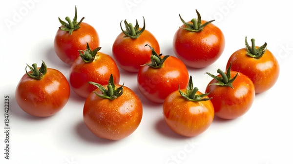 Fototapeta Group Of Fresh Red Cherry Tomatoes On White Background