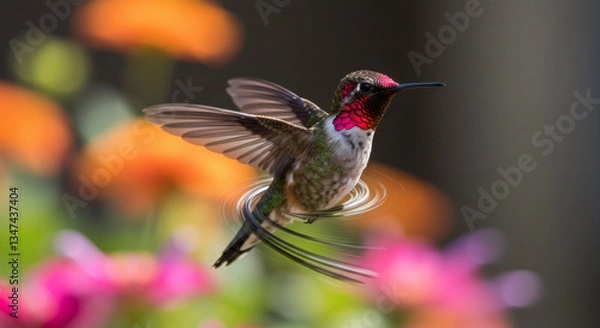 Fototapeta A hummingbird flying in a spiral.
