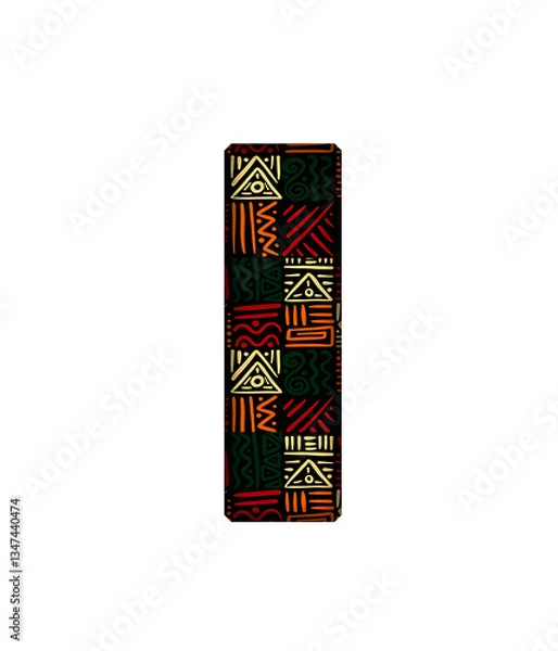 Fototapeta I Alphabet letter text Poster Hand drawn abstract african pattern ethnic font transparent background