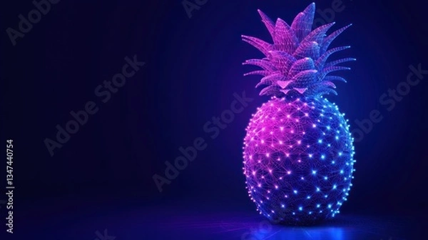 Obraz Neon Pineapple, Digital Art, Dark Background, Abstract